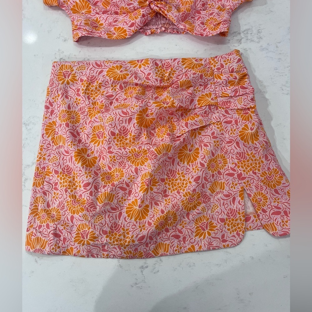 Zara Pink and Orange Floral Skirt